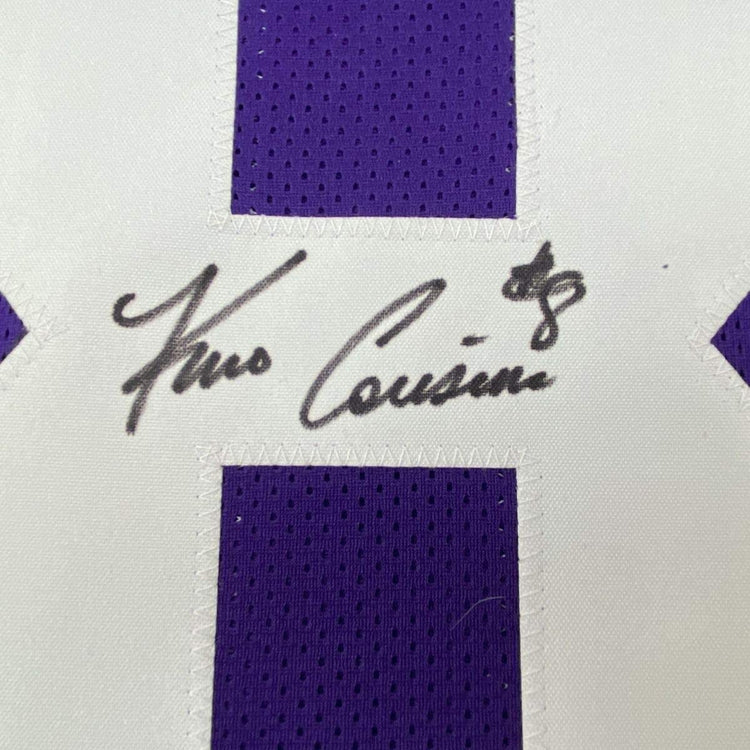 Framed Autographed/Signed Kirk Cousins 33x42 Minnesota Purple Football Jersey Beckett BAS COA