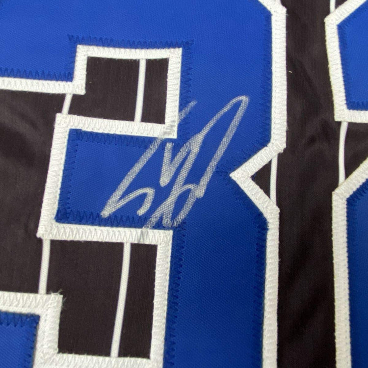 Autographed/Signed Shaquille Shaq O'Neal Orlando Black Pinstripe Basketball Jersey JSA COA
