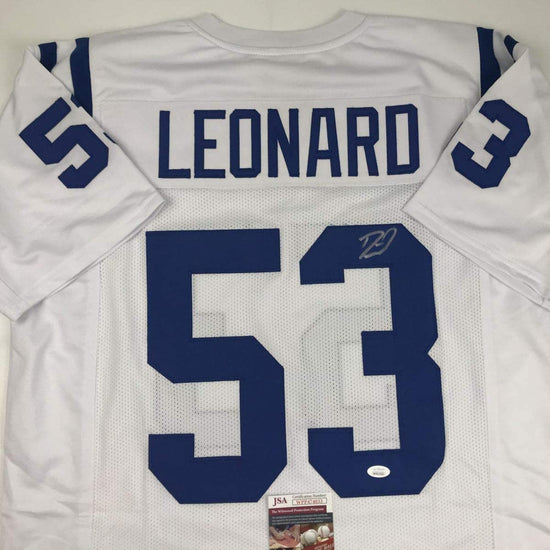Autographed/Signed Darius Leonard Indianapolis White Football Jersey JSA COA