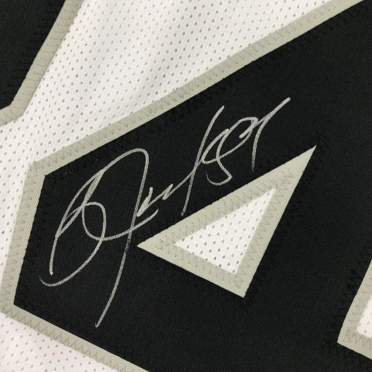 Framed Autographed/Signed Bo Jackson 33x42 Oakland White Football Jersey Beckett BAS COA
