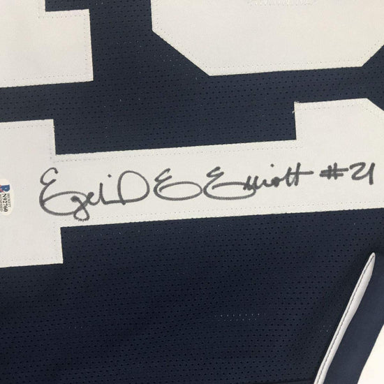 Framed Autographed/Signed Ezekiel Elliott 33x42 Dallas Thanksgiving Day Football Jersey Beckett BAS COA