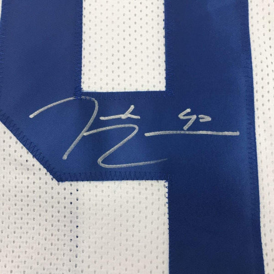 Framed Autographed/Signed Demarcus Lawrence 33x42 Dallas White Football Jersey JSA COA