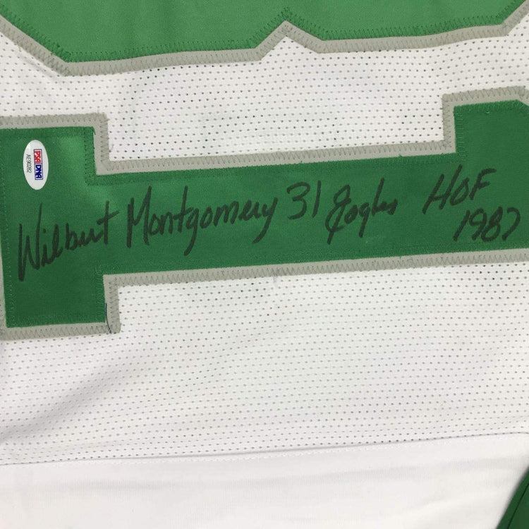 Framed Autographed/Signed Wilbert Montgomery Inscribed 33x42 Philadelphia White Football Jersey PSA/DNA COA