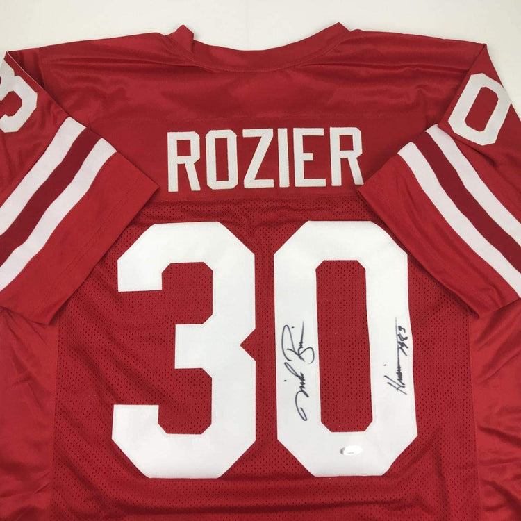 Autographed/Signed Mike Rozier Heisman 1983 Nebraska Red College Football Jersey Tristar COA Holo