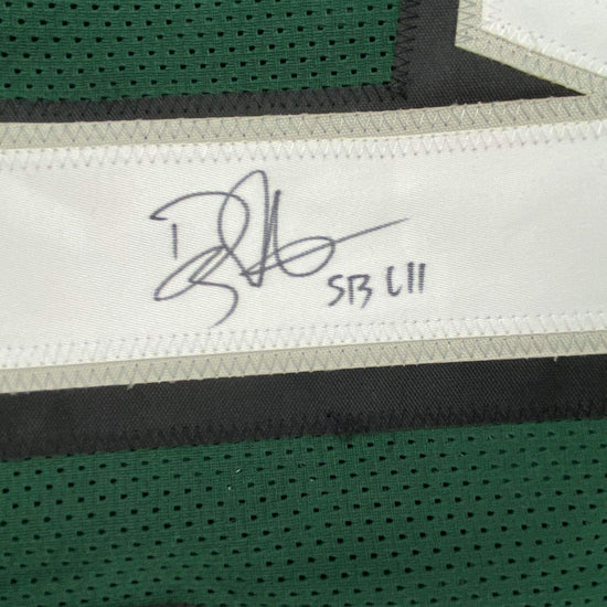 Autographed/Signed Doug Pederson SB LII Philadelphia Green Football Jersey JSA COA