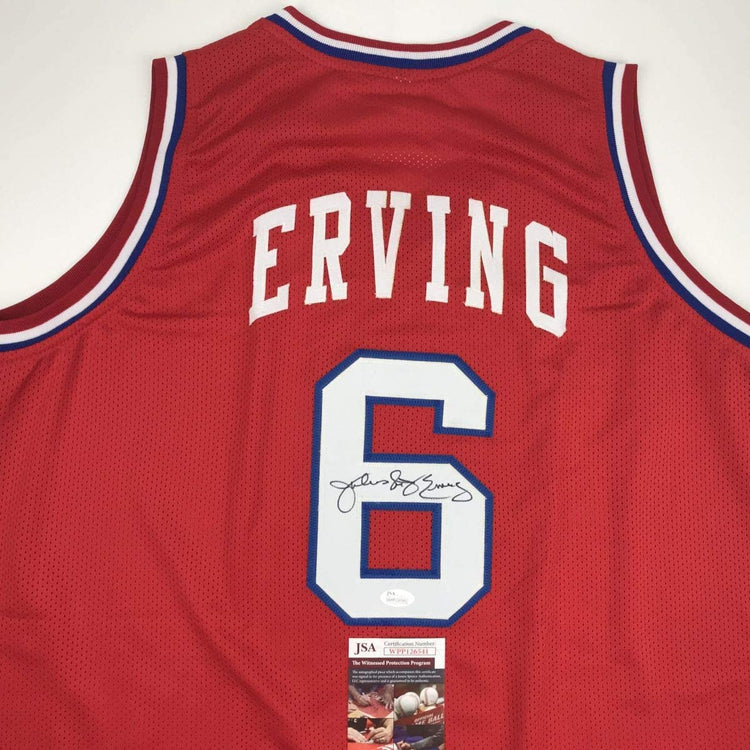 Autographed/Signed Julius Erving Dr. J Philadelphia 76ers Sixers Red Basketball Jersey JSA COA