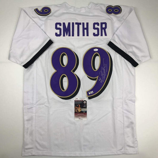 Autographed/Signed Steve Smith Sr. Baltimore White Football Jersey JSA COA