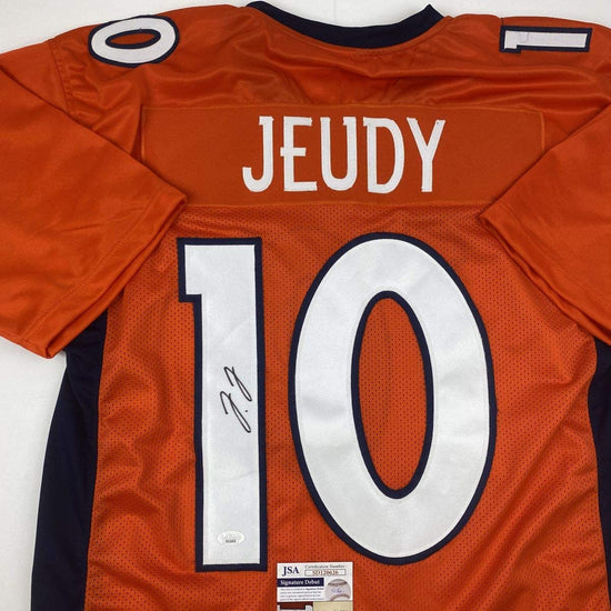 Autographed/Signed Jerry Jeudy Denver Orange Football Jersey JSA COA