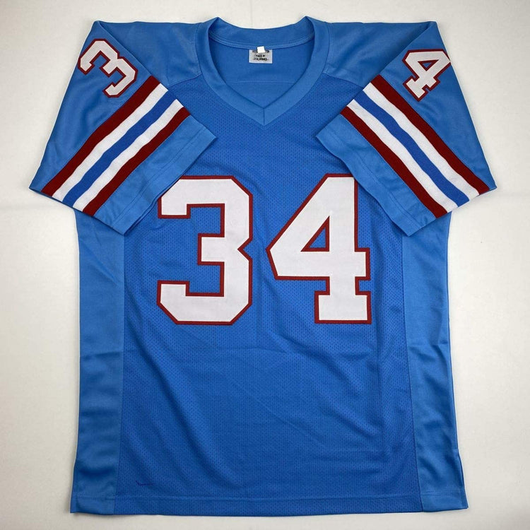 Autographed/Signed Earl Campbell Houston Blue Football Jersey Athlete Hologram COA