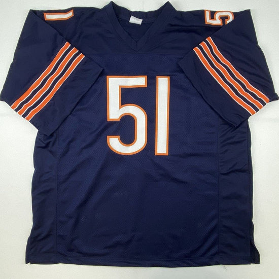 Autographed/Signed Dick Butkus HOF 79 Chicago Blue Football Jersey JSA COA
