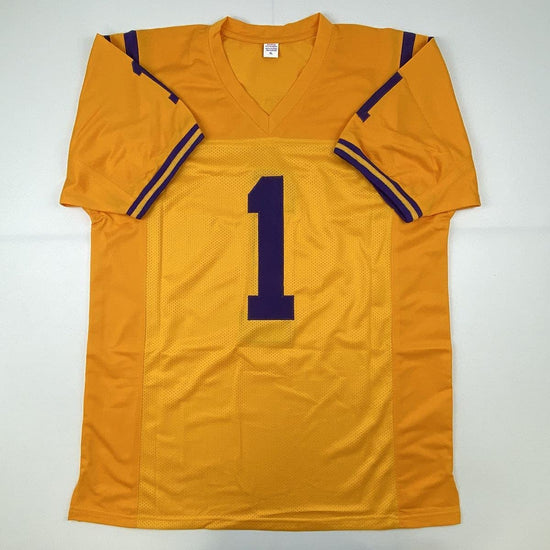 Autographed/Signed Ja'Marr Chase LSU Yellow College Football Jersey JSA COA