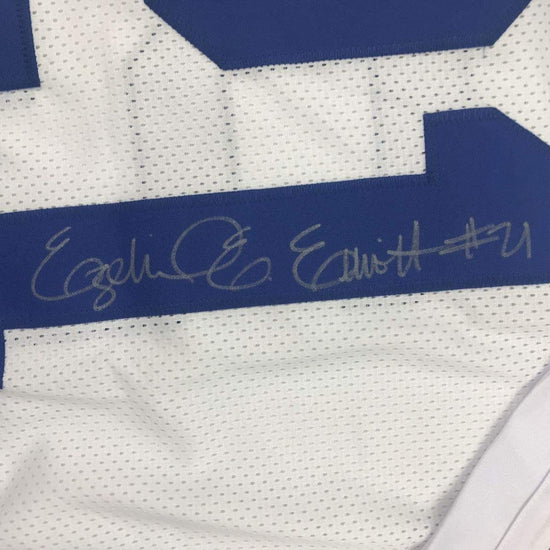 Framed Autographed/Signed Ezekiel Elliott 33x42 Dallas White Football Jersey PSA/DNA COA