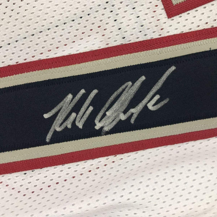 Framed Autographed/Signed Rob Gronkowski 33x42 New England White Football Jersey Beckett BAS COA