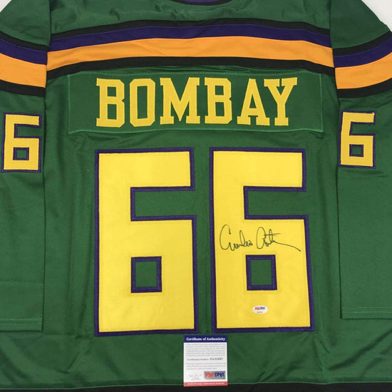 Autographed/Signed Emilio Esteves Gordon Bombay The Mighty Ducks Green Hockey Jersey PSA/DNA COA