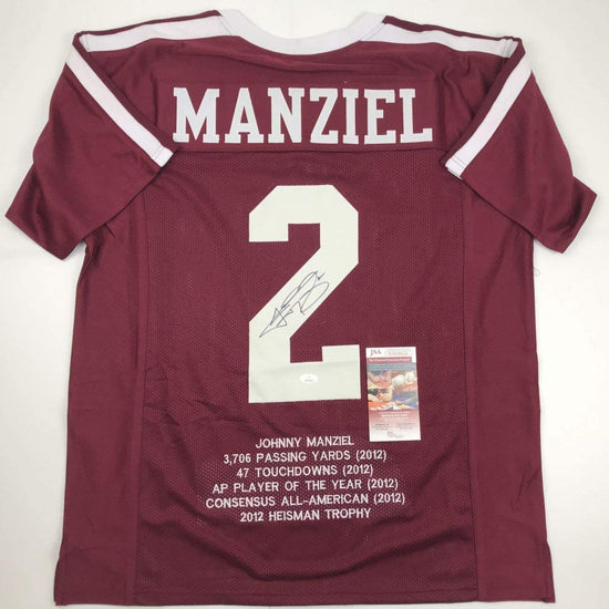 Autographed/Signed Johnny Manziel Texas A&M Maroon Stat College Football Jersey JSA COA