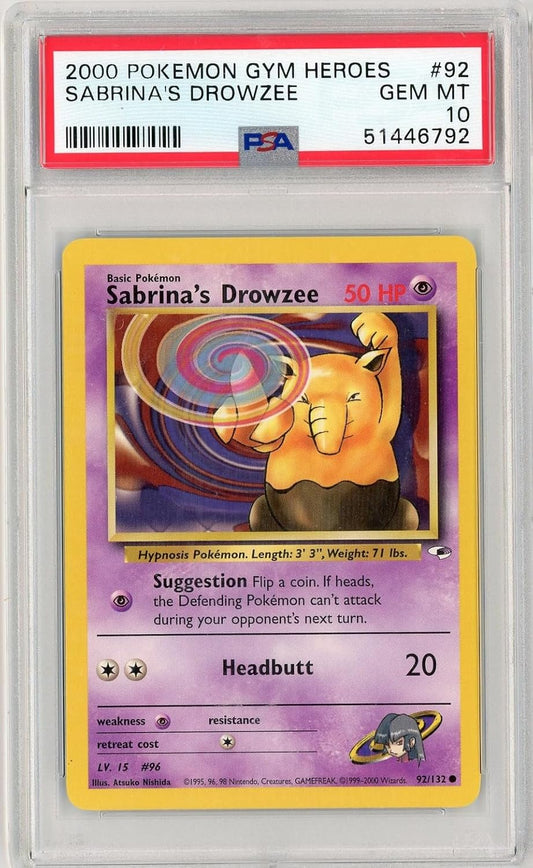 Graded 2000 PKM Gym Heroes #92 Sabrina's Drowzee Trading Card Game PSA 10 Gem Mint