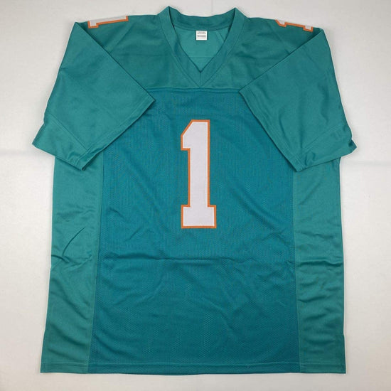 Autographed/Signed Tua Tagovailoa Miami Teal Football Jersey Beckett BAS COA