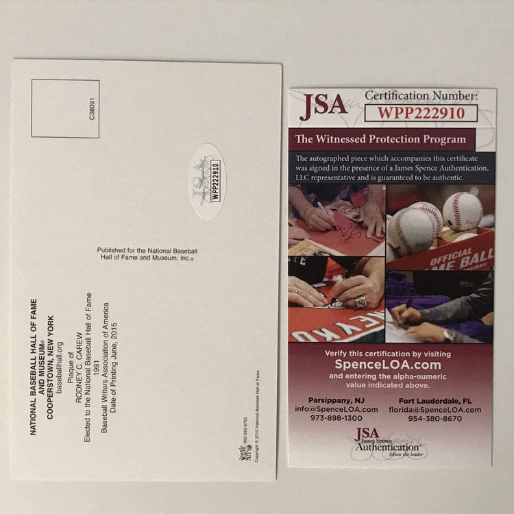 Autographed/Signed Rod Carew HOF Hall Of Fame Baseball Plaque Postcard JSA COA