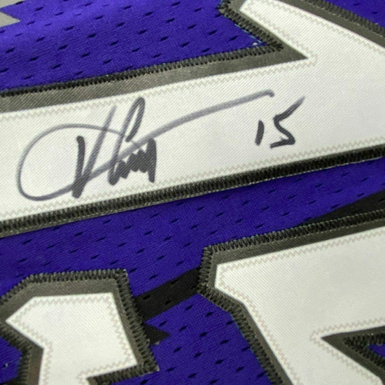 Framed Autographed/Signed Vince Carter 33x42 Toronto Raptors Purple Basketball Jersey Beckett BAS COA