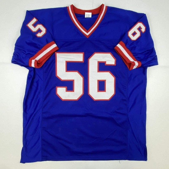 Autographed/Signed Lawrence Taylor HOF 99 New York Blue Football Jersey JSA COA