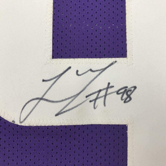 Framed Autographed/Signed Linval Joseph 33x42 Minnesota Purple Football Jersey JSA COA