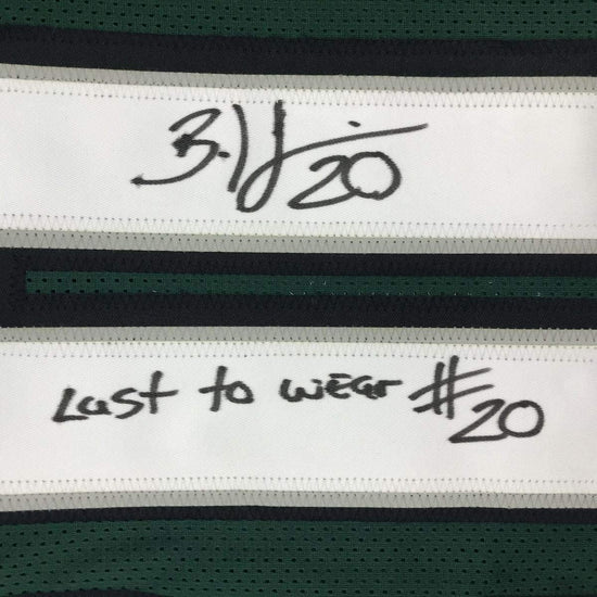 Framed Autographed/Signed Brian Dawkins 33x42 Inscribed Last To Wear #20 Philadelphia Green Football Jersey JSA COA