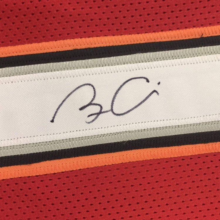 Framed Autographed/Signed Bruce Arians 33x42 Tampa Bay Red Football Jersey Beckett BAS COA