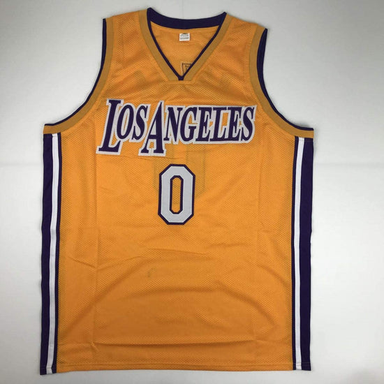 Autographed/Signed Kyle Kuzma Los Angeles LA Yellow Basketball Jersey JSA COA