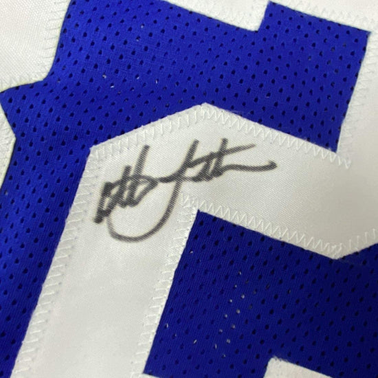 Framed Autographed/Signed Christian Laettner 33x42 Duke Blue College Basketball Jersey PSA/DNA COA