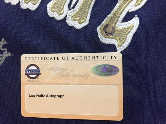 Framed Autographed/Signed Lou Holtz 33x42 Notre Dame Fighting Irish Football Jersey Jacket Steiner Sports COA
