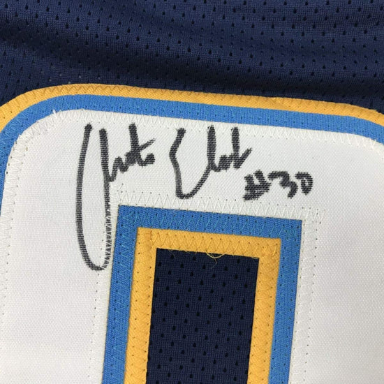 Framed Autographed/Signed Austin Ekeler 33x42 Los Angeles LA Dark Blue Football Jersey Beckett BAS COA
