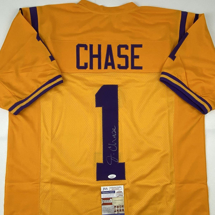 Autographed/Signed Ja'Marr Chase LSU Yellow College Football Jersey JSA COA