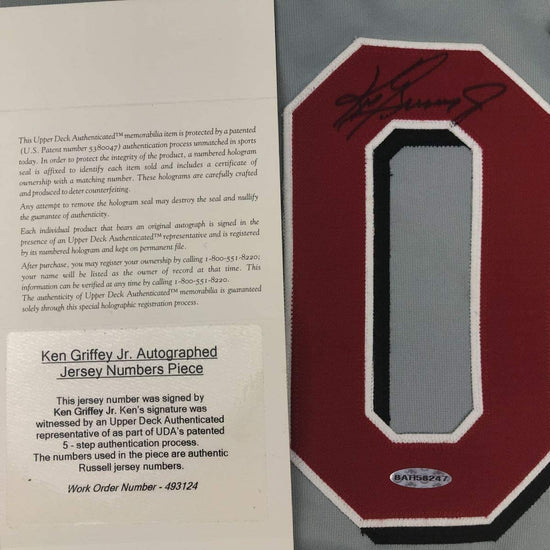 Framed Autographed/Signed Ken Griffey Jr. 33x42 Cincinnati Grey Baseball Jersey Upper Deck UDA COA