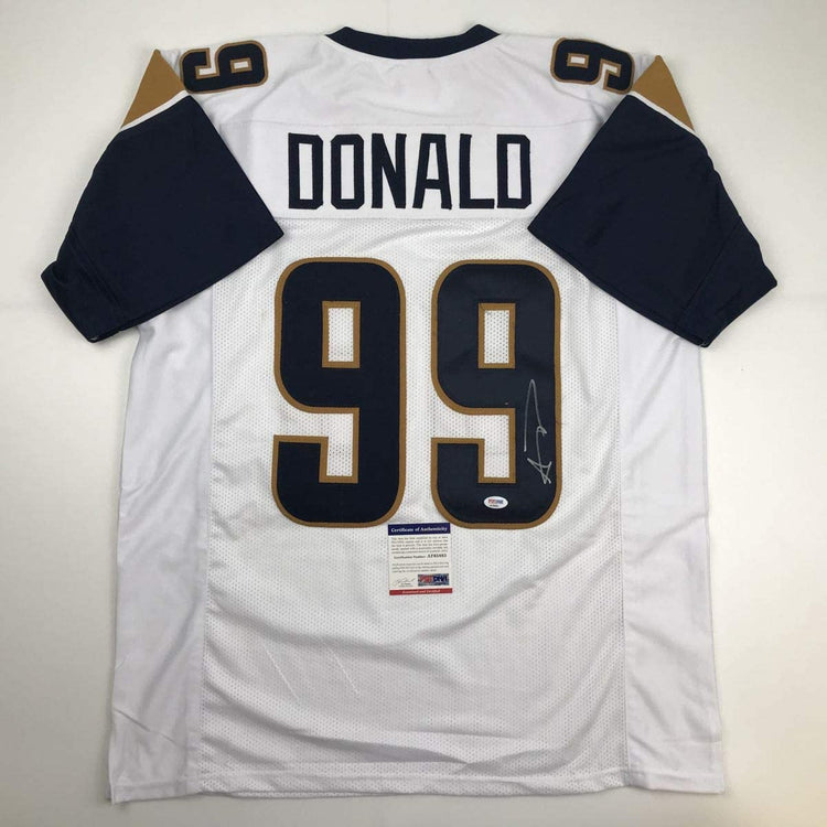 Autographed/Signed Aaron Donald Los Angeles LA White Football Jersey PSA/DNA COA