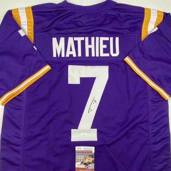 Autographed/Signed Tyrann Mathieu LSU Purple College Football Jersey JSA COA