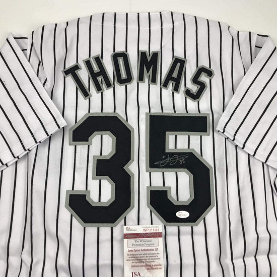 Autographed/Signed Frank Thomas Chicago Pinstripe Baseball Jersey JSA COA