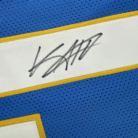 Framed Autographed/Signed Keenan Allen 33x42 Los Angeles LA 2020 Powder Blue Football Jersey JSA COA