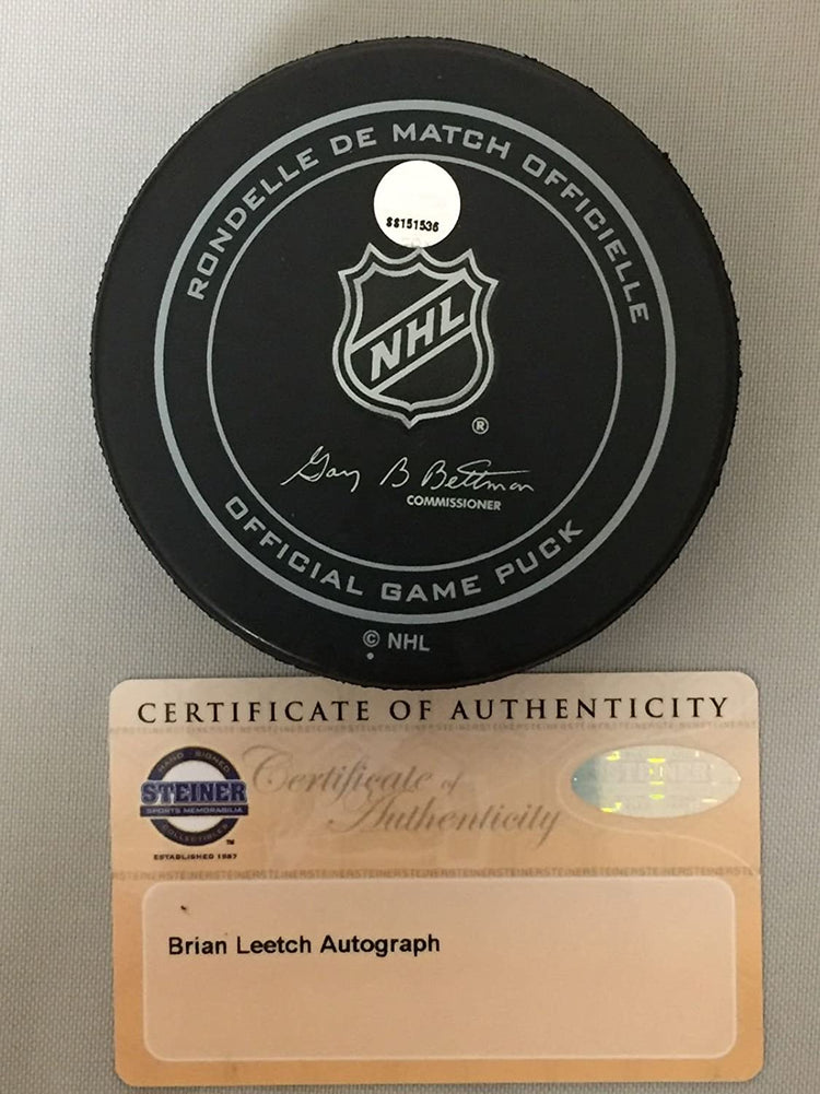 Autographed/Signed Brian Leetch"HOF 09" New York Rangers Official Game Hockey Puck Steiner Sports COA