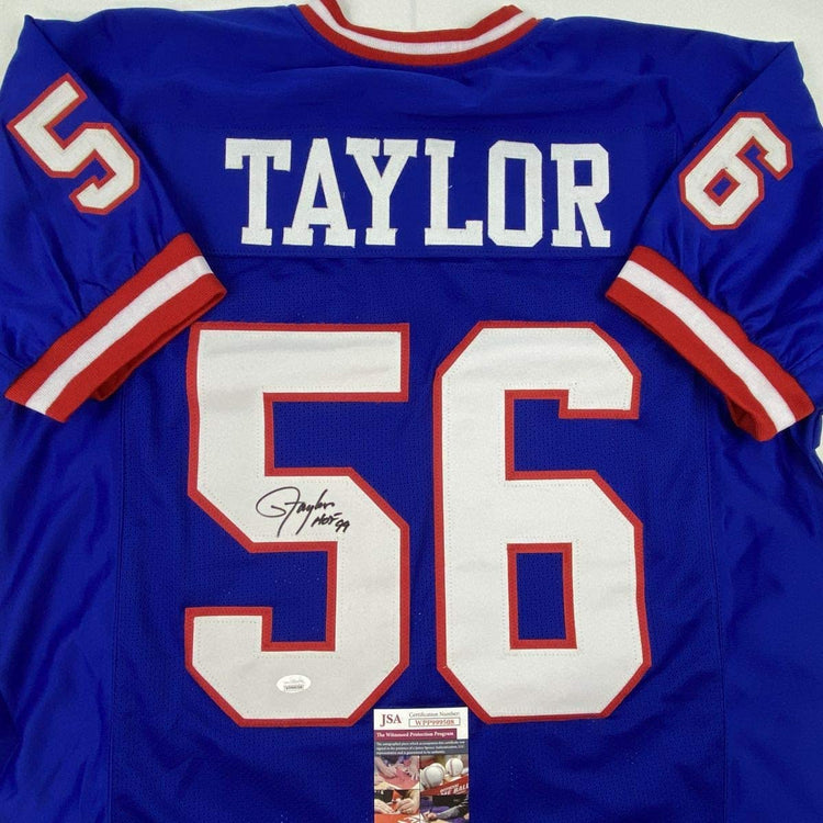 Autographed/Signed Lawrence Taylor HOF 99 New York Blue Football Jersey JSA COA
