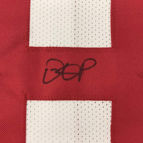 Framed Autographed/Signed Dante Pettis 33x42 San Francisco White Football Jersey JSA COA