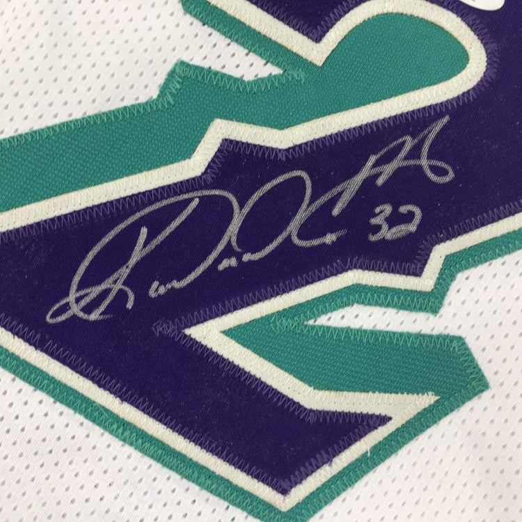 Framed Autographed/Signed Karl Malone 33x42 Utah Purple Basketball Jersey Beckett BAS COA