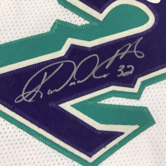 Framed Autographed/Signed Karl Malone 33x42 Utah White Basketball Jersey PSA/DNA COA