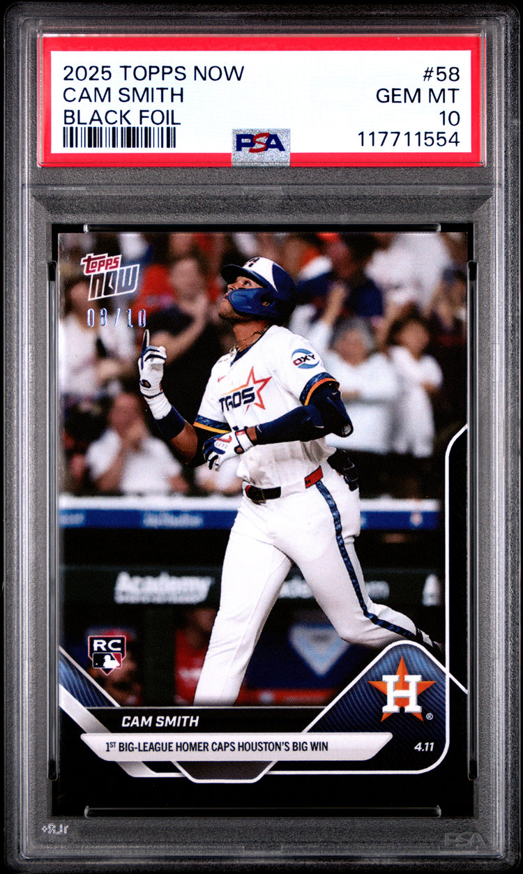 Graded 2025 Topps Now Cam Smith #58 Black Foil /10 Rookie RC Baseball Card PSA 10 Gem Mint