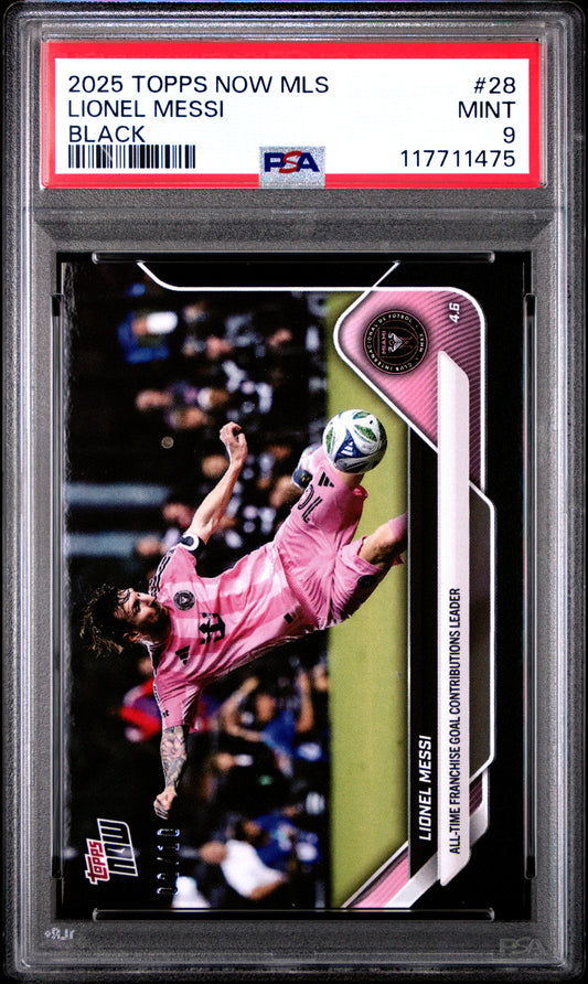 Graded 2025 Topps Now MLS Lionel Messi #28 Black /99 Soccer Card PSA 9 Mint
