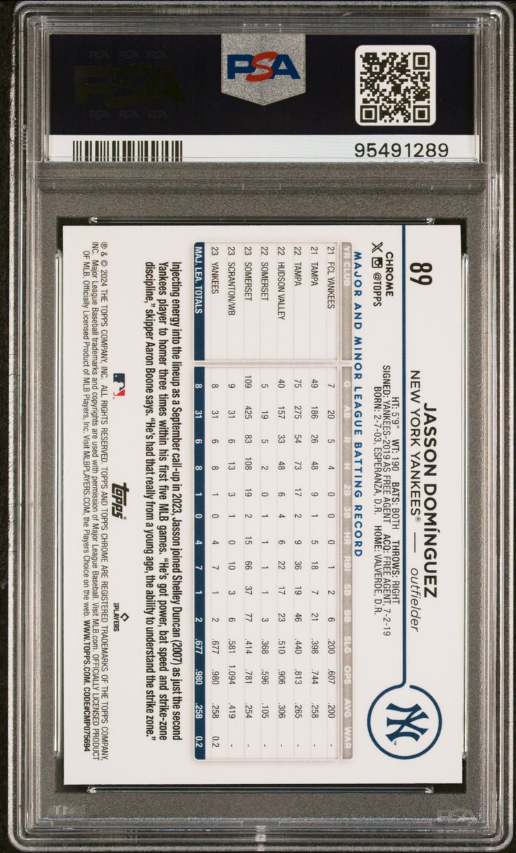 Graded 2024 Topps Chrome Jasson Dominguez #89 Rookie RC Baseball Card PSA 10 Gem Mint