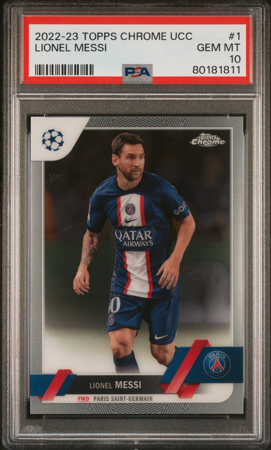 Graded 2022 Topps Chrome UCC Lionel Messi #1 Soccer Card PSA 10 Gem Mint