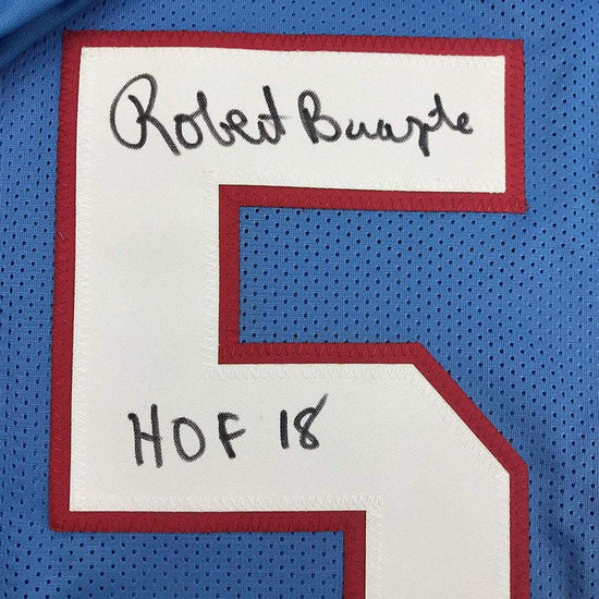 Autographed/Signed Robert Brazile"HOF 18" Houston Blue Football Jersey JSA COA