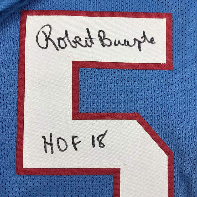 Autographed/Signed Robert Brazile"HOF 18" Houston Blue Football Jersey JSA COA