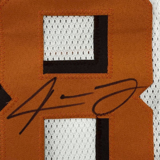 Framed Autographed/Signed Odell Beckham Jr. & Jarvis Landry 33x42 Cleveland White Football Jersey JSA COA