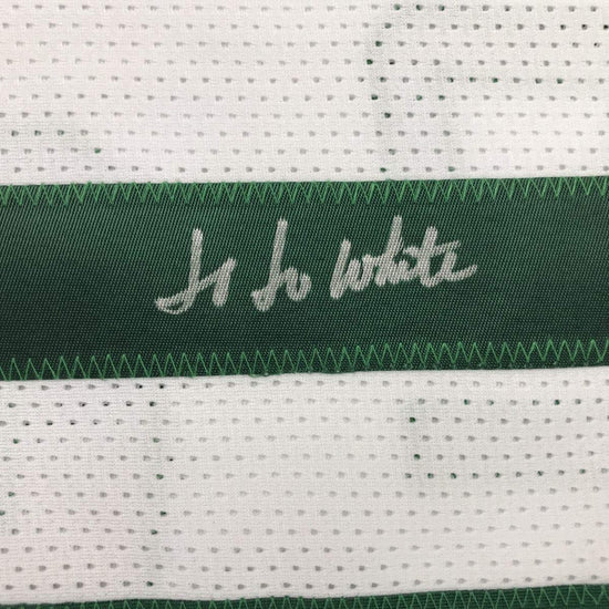 Framed Autographed/Signed Jo Jo JoJo White 33x42 Boston White Basketball Jersey JSA COA